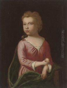 Portrait Of A Young Girl, Half-length, Holding A White Peach by Charles d' Agar