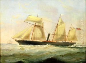 Marinha Com Barco A Vapor E A Vela, Com Bandeira Da Marinha Mercante Inglesa by Alfredo D' Andrade