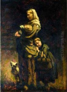 Une Mere, Ses Deux Enfants Et Le Petit Chien