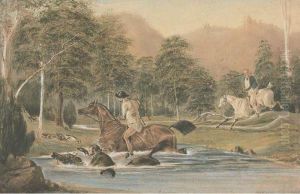 Kangarooing, Crossing The Deep Creek In A Flood by Frederick Robert D' Arcy