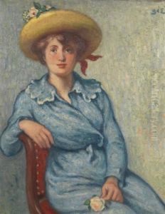 Jeune Fille En Bleu A La Rose by Georges dEspagnat