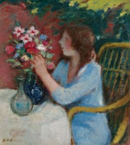 Jeune Fille Avec Un Bouquet De Fleurs by Georges dEspagnat