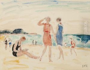 Femmes Sur La Plage De Noirmoutier by Georges dEspagnat
