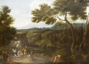 An Italianate Landscape, With The Baptism Of Christ by Crescenzio Onofri