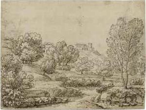 A Wooded River Landscape by Crescenzio Onofri