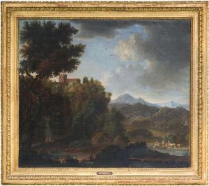 Paesaggio Fluviale Con Borgo Medievale E Figure