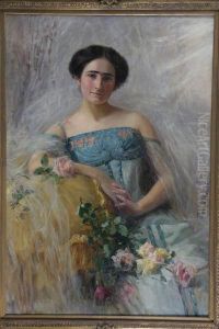 Portrait D'elegante Au Bouquet De Roses