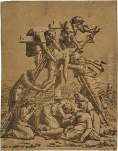 The Descent From The Cross by Ugo Da Carpi