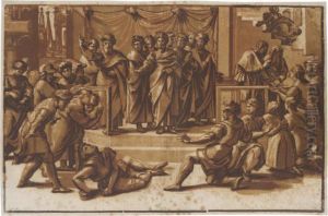 The Death Of Ananias (bartsch Xii, 46.27) by Ugo Da Carpi
