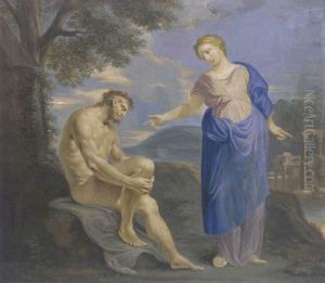 A Woman Addressing A Seated Nude In A Classical Landscape