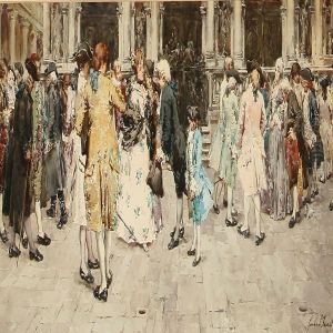 Street Life Withnoble People In Front Of A Church, Italy by Gamba Da Farretto