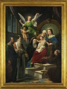 Cena Religiosa Mostrando Nossa Senhora E Santa Isabel by Antonio Manuel Da Fonseca