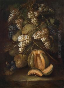A Still Life With Grapes And A Melon by Gilardo Da Lodi