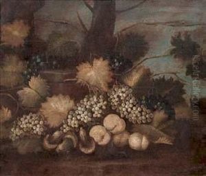 Natura Morta Con Grappoli D'uva, Funghi E Pesche by Gilardo Da Lodi
