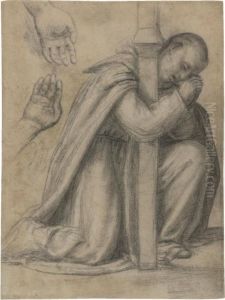 Study Of A Dominican Kneeling In Prayer At The Foot Of A Cross, And Separate Studies Of Hands by Fra Paolino Da Pistoia