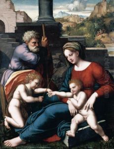 The Holy Family With The Infant Saint John, A Landscape With Saint Jerome Beyond by da Imola (Francucci)
