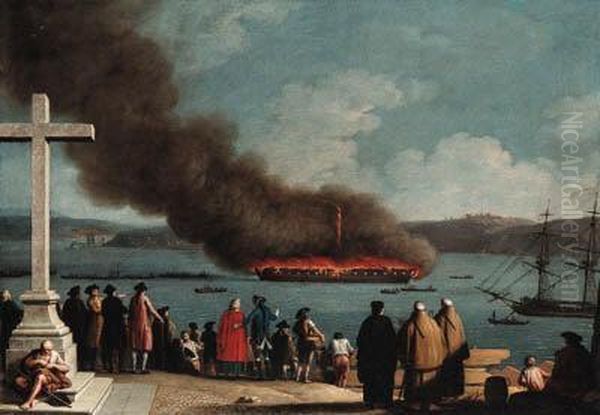 The Burning Of The Frigate Graca Divina In The Harbor Of Lavaletta, Malta
Signed And Inscribed 'rocha Inv Et Pinx' - view 1