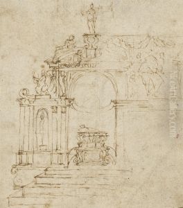 Study Of An Ornamented Chapel With A Central Tomb by Antonio Ii Da Sangallo