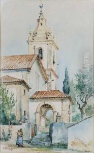 Sem Titulo - Igreja Com Figura De Mulher E Crianca by Joao Ribeiro Christino Da Silva