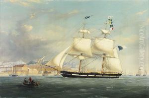 Vista De Lisboa Com Terreiro Do Paco E Barco A Vela by Joao Gomes Da Silva Pedroso