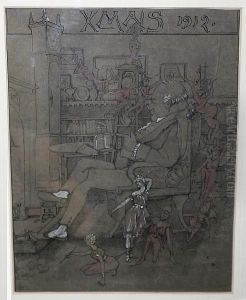 "xmas 1912" - Pixies In The Study Of A Sleeping Gentleman by Richard Dadd
