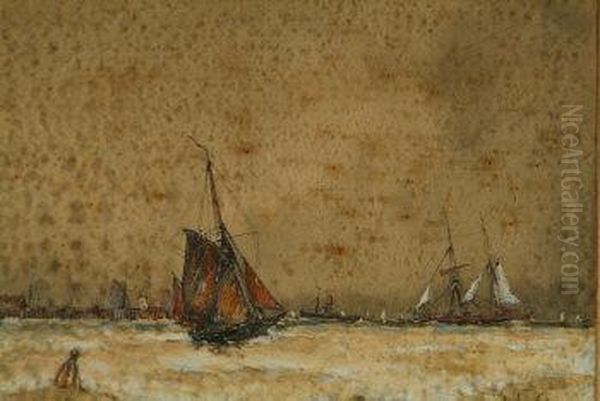 Fishing And Other Boats Off The Coast, Signed Lower Right - view 1