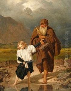Der Messner Von Einem Knaben Durchs Wasser Geleitet by Eduard Daege