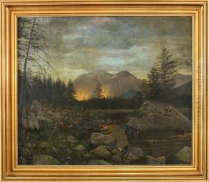 Landschaft Mit Bergkette Und Hohen Tannen by Eduard Daelen