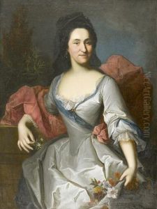 Bildnis Einer Dame Mit Blumenstrauss. by Johann Rudolf Daelliker