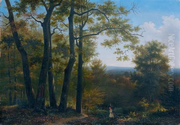 Vue De La Foret De Fontaine Bleau Avec Une Jeune Femme - view 1