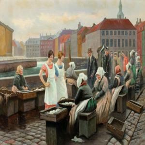 Women Selling Fish At Gl. Strand, Copenhagen by Axel Dahl