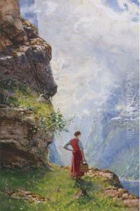 A Young Girl By A Fjord by Hans Dahl