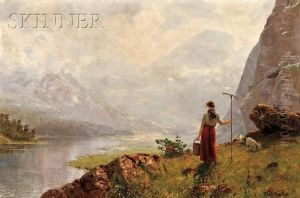 View With A Young Shepherdess On A Fjord