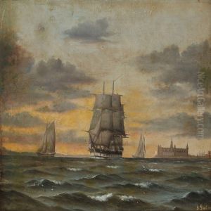 Coastal Scene With A Schooner Off The Coast Of Kronborg Castle Coastal Scene With A Schooner Off The Coast Of Kronborg Castle