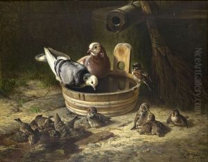 Tauben Und Spatzen An Der Tranke by Siegwald Johannes Dahl