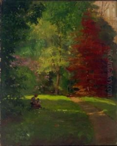 Frau Mit Kind Im Schlosspark Um 1925 Signiert Unten Rechts by Adolf Dahle