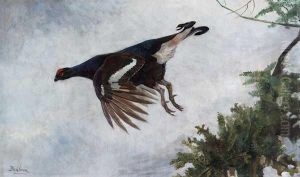 Fliegender Auerhahn Uber Zweig by Joseph Dahlem