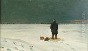 A Man In An Extensive Winter Landscape by Reiner Dahlen