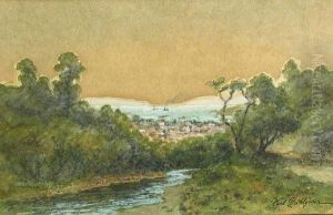 A Quiet Creek With A Coastal View by Carl Christian Dahlgren