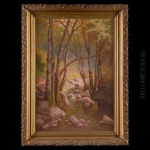 Sunlight On A Wooded River Landscape by Carl Christian Dahlgren