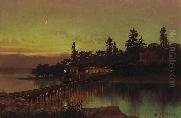 A Steam Locomotive Crossing A Trestle Bridge In The Moonlight - view 1