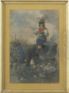 Two Peasants Lighting A Cauldron In A Rocky Landscape Two Peasants Lighting A Cauldron In A Rocky Landscape