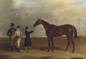 General Chasse Held By His Trainer With His Jockey And Ownerstanding To The Left