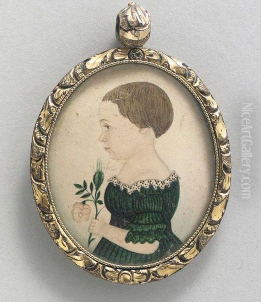 Young Child In Green Dress With Exquisite Lace Collar, Rose Blossom And Rosebud: A Portrait Of Frederick H. Waste, 1834 - view 1
