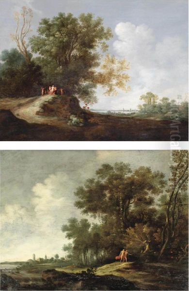 A Group Of Bacchantes And Satyrs Playing In A Wooded Landscape, Alake Beyond - view 1