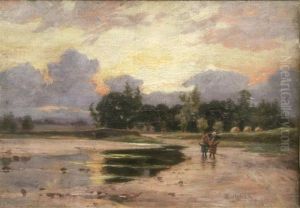 River Landscape At Sunset by William Dalglish