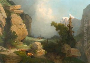 Gebirgslandschaft Mit Hirte Und Kuh.