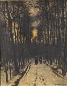 Promenade En Foret De Saint Germain Sous La Neige. by Edouard Daliphard