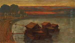 Boats On The River Etsche At Dusk by Angelo Dall'Oca Bianca