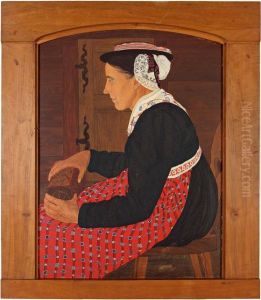 Sitzende Walliserin In Der Sonntagstracht, Nach Links by Raphy Dalleves